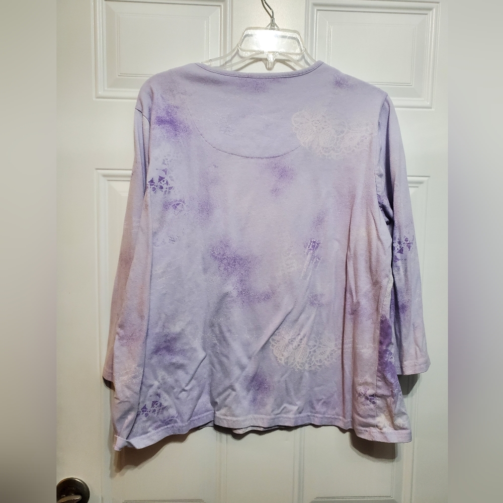 Basic Editions Purple T-Shirt Top with Birds & Flowers - Picture 16 of 16